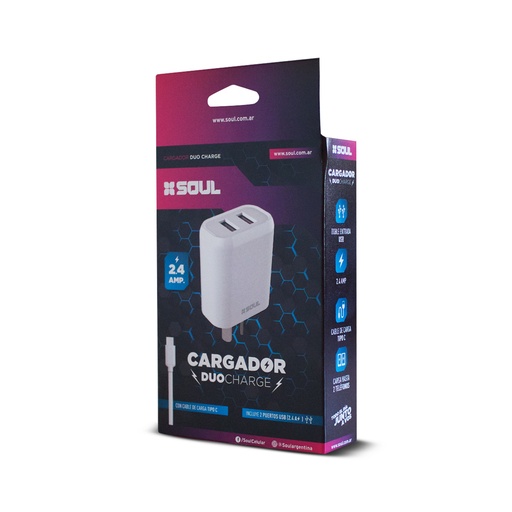 CARGADOR SOUL DUO CHARGE 2.4 MICRO USB